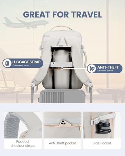 LOVEVOOK 40L Travel Backpack Flight Approved Carry on Backpack,3 Packing Cubes,Waterproof Personal Item Travel Bag,TSA Carry on Luggage Suitcase Travel Essentials,Gifts for Women & Men,fits 17" Laptop - color: A-light Gray-pink, size: Large-40L-4Pcs