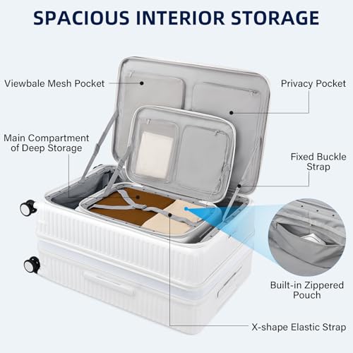 HanTrip Hard Shell Expandable Luggage Sets 2 Piece with Spinner Wheels Cup Holder, Top Opening Lightweight Luggage Rolling Suitcase with Lock, Carry On And Checked Luggage Set 2 Piece (White, 20/28) - color: White, size: Expandable 2-Piece Set(20/28)