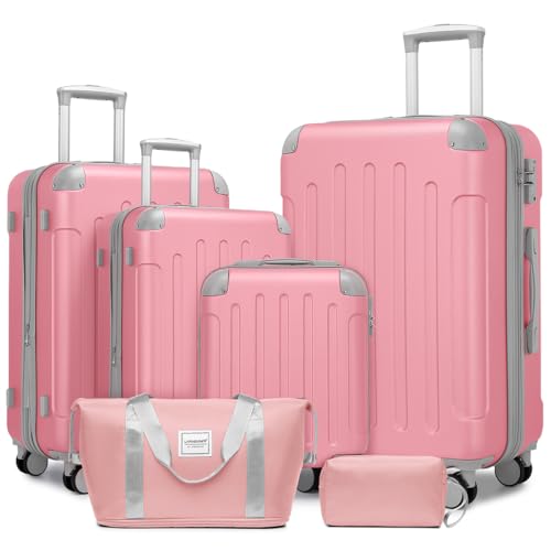 LARVENDER Luggage Sets 6 Piece Hardshell Expandable Suitcases with Spinner Wheels TSA Lock, Lightweight ABS Travel Carry On Luggage Set for Women, Pink Grey - color: Pink Grey 6pcs, size: 6 piece set