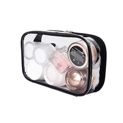 Portable Zippered Transparent Vinyl Travel Cosmetic Bag Clear PVC Makeup Kits Organizer Utility Pouch See Through Plastic TSA Approved Toiletry Carry Pouch - color: Clear