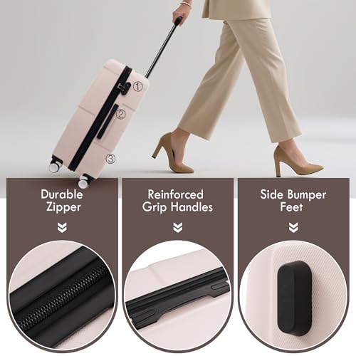 Merax Luggage Sets of 3 Piece Carry on Suitcase Airline Approved,Hardcase Suitcase Set with Double Spinner Wheels,Light Pink - color: Light Pink, size: 3-Piece Set(20/24/28)