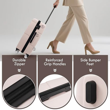 Merax Luggage Sets of 3 Piece Carry on Suitcase Airline Approved,Hardcase Suitcase Set with Double Spinner Wheels,Light Pink - color: Light Pink, size: 3-Piece Set(20/24/28)