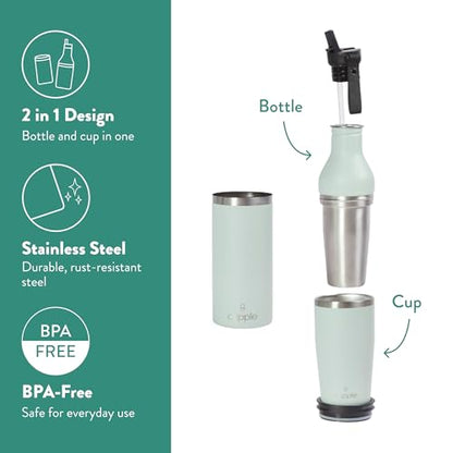 Tumbler, Stainless Steel 2-in-1 Travel Coffee Mug & Water Bottle, Leak Proof Insulated Cup for Hot & Cold Drinks, BPA Free, Fits Most Cup Holders (Sea Green) - color: Sea Green