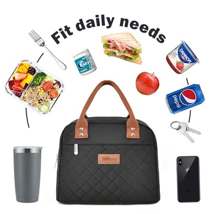 HOMESPON Insulated Lunch Bag for Women Men Adults Lunch Tote with Front Pocket Lunch Box Container Cooler Bag for Work Picnic (Black with Side Pockets) - color: Black (Side Pockets)