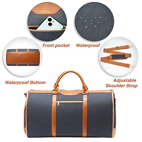 Garment Bag for Travel, Convertible Carry-On Duffel with Shoe Compartment, Waterproof & Wrinkle-Free Suit Carrier for Business Trips & Weekend Getaways, Foldable & Lightweight - color: Brown