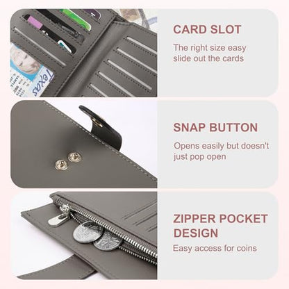 yiijay Women's Wallet RFID Blocking Leather Trifold Clutch Wallet Credit Card Holder Ladies Travel Wallet Purse with Pen Holder - color: 1Light Grey