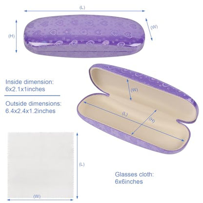 Joyberg Glasses Case, 2 Pack Eyeglass Case with Cleaning Cloth, Glasses Case Hard Shell Fits Most Glasses - color: Love Purple