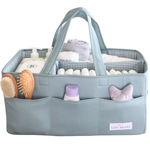 Lily Miles Baby Diaper Caddy Organizer, Wipeable Diaper Organizer Basket with 8 Pockets for Newborn Essentials, Nursery Tote Bag for Changing Table & Car Organization (Willow Green, Large) - color: Willow Green, size: Large