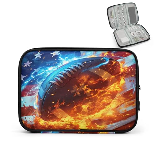Cable Organizer Fire American Football Electronics Travel Organizer Case Tech Accessories Pouch Waterproof Cord Storage Bag for Power Bank Charger Phone Earphone - color: Orange Blue