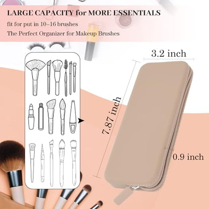 Sakolla Travel Makeup Brush Holder, Silicone Makeup Brush Bag with Zipper Closure, Makeup Brushes Organizer Case Washable Makeup Pouch Holder Case for Daily, Work, Essentials（Khaki） - color: Regular Khaki