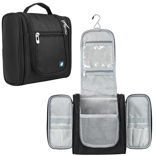 PAVILIA Toiletry Bag Travel Bag for Women Men, Hanging Cosmetic Organizer, Water Resistant Makeup Bag for Accessories Toiletries, Large Travel Essentials Kit (Black) - color: Black, size: Standard (9x4x9)
