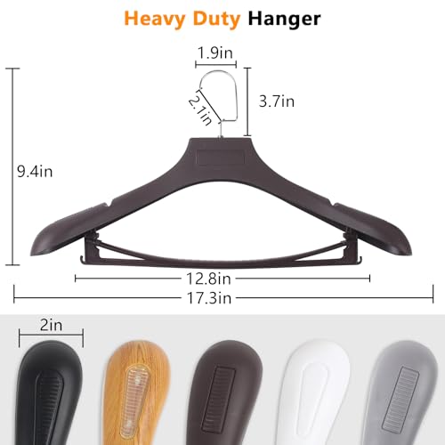 DEDU Suit Hangers for Men 10 Pack, Brown Coat Hangers Extra Wide Non Slip Width 17.7", Thick Plastic with Pants Bar & Metal Hook - color: Brown, size: 10 Pack