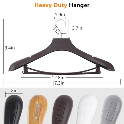 DEDU Suit Hangers for Men 10 Pack, Brown Coat Hangers Extra Wide Non Slip Width 17.7", Thick Plastic with Pants Bar & Metal Hook - color: Brown, size: 10 Pack