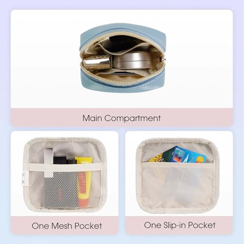 Wandering Nature Small Makeup Bag for Purse Mini Make up Pouch Cute Cosmetic Pouch for Women with Slip-in Pockets Matte Leather, Blue - color: Blue