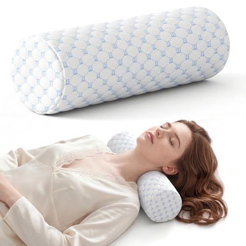 Neck Roll Pillow for Neck Pain Relief - Memory Foam Neck Support Pillow for Bed, Cylinder Pillows, Round Neck Pillow for Sleeping, 15.7 * 5 * 5 inch (Cool-Blue) - color: Cool-blue 5inch, size: Medium - 5.0" H
