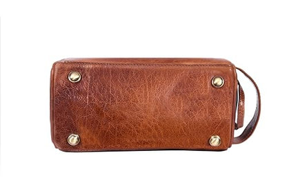 Leather Toiletry Bag for Men | Grooming Travel Kit | With Waterproof Lining | By Aaron Leather Goods - color: Jade Brown