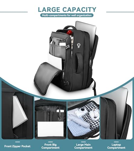 AREYTECO Travel Backpack, 50L Expandable Extra Large Laptop Backpack, Carry On Backpack Water Resistant Business Suitcase Daypack Bag Fits 17 Inch Laptops, Travel Gifts for Men Women, Black - color: Black, size: 17.3 Inch (20''x13''x10'')