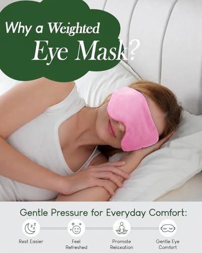 Sivio Weighted Eye Mask for Women & Men, Heatable and Freezable Weighted Eye Pillow with Silica Beads & Adjustable Strap, Soft Breathable Cotton Eye Cover for Sleeping Faster and Better, Pink - color: Pink