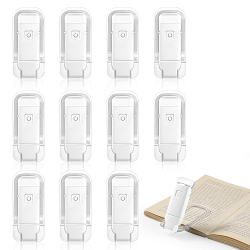 VZZNN 12 Pack Reading Light,Rechargeable Book Light for Reading in Bed,Clip-On Book Lights with 3 Color Temperature,Bulk Gifts for Book Lovers Kids Adults（White） - color: White