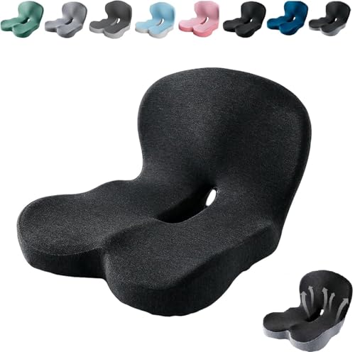 Orthopedic Cushion,Ergonomic Memory Foam L-Shaped Integrated Seat Cushions with Adjustable Strap,Ultra Breathable Non-Slip Design for Office Chair,Car,Wheelchair (Black) - color: Black
