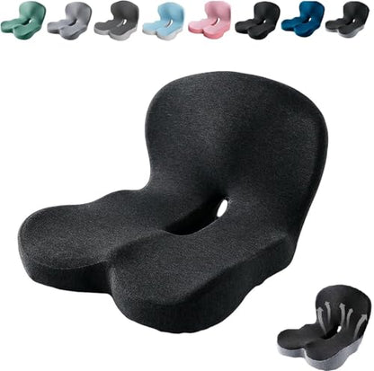 Orthopedic Cushion,Ergonomic Memory Foam L-Shaped Integrated Seat Cushions with Adjustable Strap,Ultra Breathable Non-Slip Design for Office Chair,Car,Wheelchair (Black) - color: Black