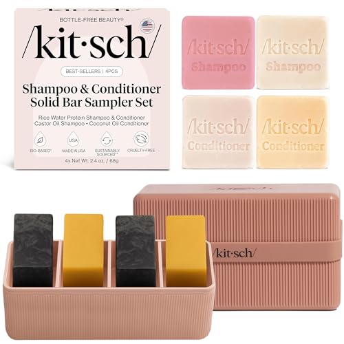 Kitsch Shampoo & Conditioner Sampler Set with 4-Compartment Travel Soap Case – 2-Piece Hair Care Bundle