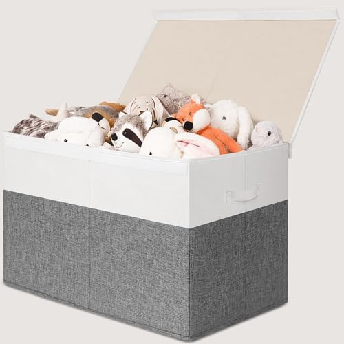 INDRESSME 122L Large Toy Storage Box with Lid & Dividers, Sturdy Kids Toy Organizer Storage Chest Bin for Playroom Bedroom Nursery Closet, 26"x17"x17", (Grey & White) - color: Grey & White, size: 26"x17"x17"