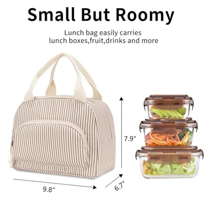 Lunch Bag Women Lunch Box for Women Adult Cute Insulated Lunch Bag Small Cooler Lunch Tote Bags for Work Picnic Travel (Brown Stripes) - color: Brown Stripes