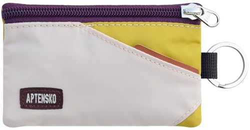 RFID Blocking Travel Wallet with Adjustable Lanyard, Small Nylon Zipper Pouch and Badge Holder for ID, Credit Cards, Cash, Keys, Commuters (Almond+DarkYellow) - color: Almond+DarkYellow