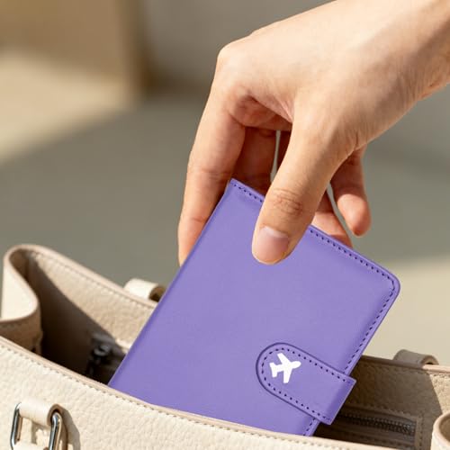 Passport Holder, Travel Wallet Cover with Pen Loop | Cute RFID Blocking Leather Case with Magnetic Closure for Travel Essentials-Purple - color: U-Purple