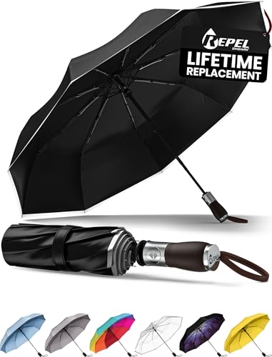 Repel Windproof Travel Umbrella - Compact & Withstands Winds up to 100MPH , Strongest Premium Auto Folding Umbrella for Rain and Sun - Durable, Light & Portable for Women & Men , Fits Backpack & Cars - color: Onyx - Travel Umbrella (1 Pack)