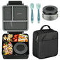 Bento Lunch Box Set for Kids with 8oz Soup Thermo, Leak-Proof Lunch Containers with 4 Compartment, Kids Thermo Hot Food Jar and Insulated Lunch Bag for Kid to School-Black - color: Black