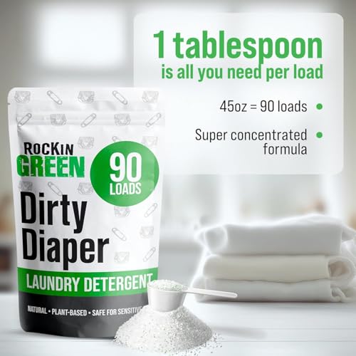 Rockin' Green Laundry Detergent, Plant based, All Natural Laundry Detergent Powder, Vegan and Biodegradable Odor Fighter, Safe for Sensitive Skin (Baby Cloth Diaper 90 Loads Unscented) - size: 90 Loads