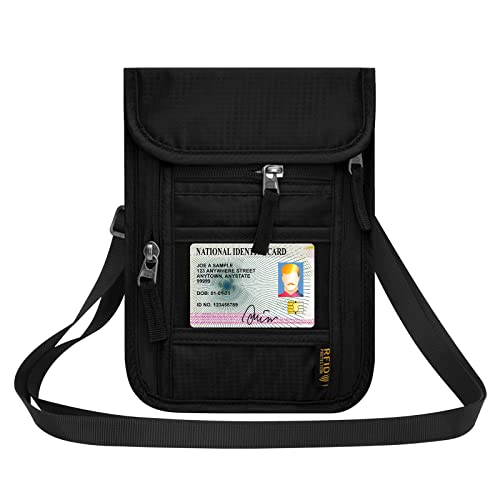 HOTEMIA Neck Wallet for Travel,Passport Holder Neck Pouch for Men Women with Adjustable Neck Strap and RFID Blocking - color: Black