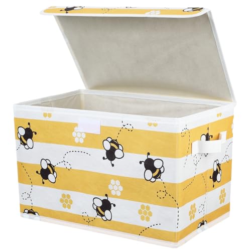 Bees Storage Box Bee Storage Bin with Lid Decorative Cute Bees Print Yellow Collapsible Organizer Cubes with Carrying Handle Rectangle Fabric Folding Containers for Bedroom Closet Shelves - color: Bees