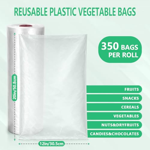 9527 Product 12" x 16" Clear Plastic Produce Bag, Food Storage Bag on a Roll, 350 Bags One Roll (2 Rolls), Freeze/Heat Clear Bag for Bread, Meat, Vegetables, Fruits - color: 12 x 20, size: 2 Rolls