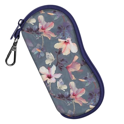 FINTIE Glasses Case with Carabiner, Ultra Light Portable Neoprene Zipper Sunglasses Soft Case - color: Blooming Hibiscus