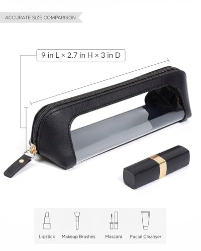 LETGO Clear Makeup Bag Travel Cosmetic Case Transparent Toiletry Bag with Zipper, Portable Make Up Organizer Traveling Compact Car Bag for Essentials (Slim, Black) - color: Black, style: Slim