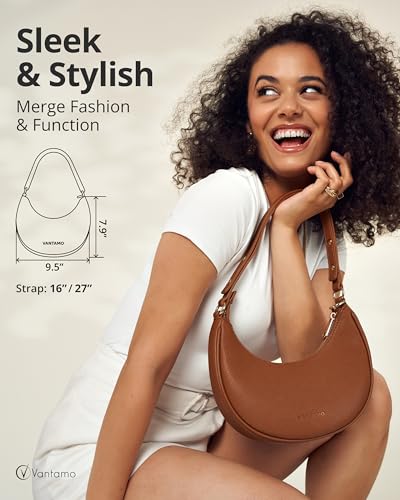 Vantamo Crescent Bags For Women with RFID Protection, Half Moon Clutch Purses for Women with Anti-Theft Clip for Extra Safety - color: Sienna