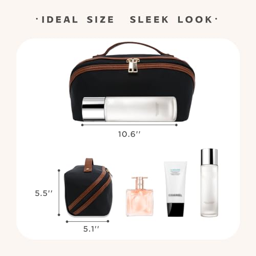 Travel Makeup Bag – Large Cosmetic Organizer with Waterproof Nylon, Smooth Double Zipper & Tear-Resistant Lining, Toiletry Pouch for Women (Black) - color: 05-Black