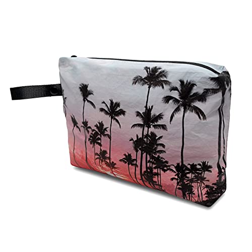 Rolling Nomad Tyvek Zippered Pouch, Wet Swimsuit Bags, Wet & Dry Reversable Pouch, Travel, Toiletry, Pool, Beach Essentials, Waterproof, Summer Must Haves, 11.5x8.5x2 Inch, (Medium) - color: Palm Beach & Black Print, size: 8.5x1.75x6.5 Inch