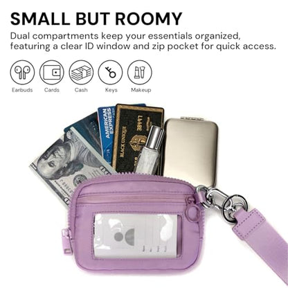 Keychain Wallet for Women Mini Zip Card Holder with ID Window Coin Purse Detachable Wristlet Small Wallets Light Purple - color: Light Purple