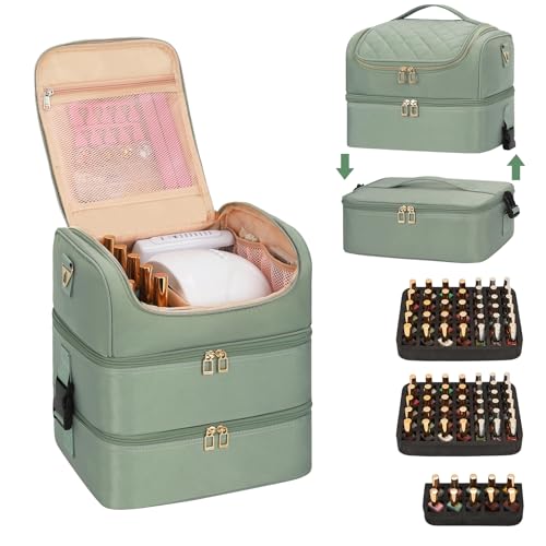 Extra Large Nail Polish Organizer - Three Layer Nail Organizers And Storage Bag, Portable Nail Supplies Organizer Case, Nail Tech Kit Travel Carrying Box with Shoulder Strap (Green, 86 Slots) - color: Green, size: 86 Slots
