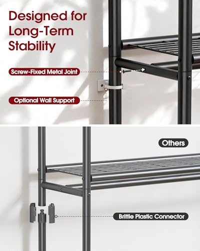 Sakugi Clothes Rack - Double Hanging Rod Clothing Rack with Wheels & Leveling Feet, Large Capacity Wardrobe Closet with Shelves for Bedroom, Laundry Room, Entryway, 45.2" x 12.6" x 80.7", Black - color: Black, size: XX-Large