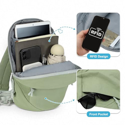 Small Sling Bag with RFID Blocking, Mini Fanny Pack for Women Men, Convertible Crossbody Anti Theft Chest Bag for Travel Hiking Running, Light Green - color: Light Green