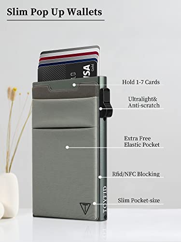 TOYFID Slim Wallet for Men - Pop Up Card Holder Wallet,Minimalist Business Wallet,Credit Card Wallet with Money Pocket,Metal Card Case Wallet,RFID Blocking,Can Hold 6 Credit Cards - color: grey B