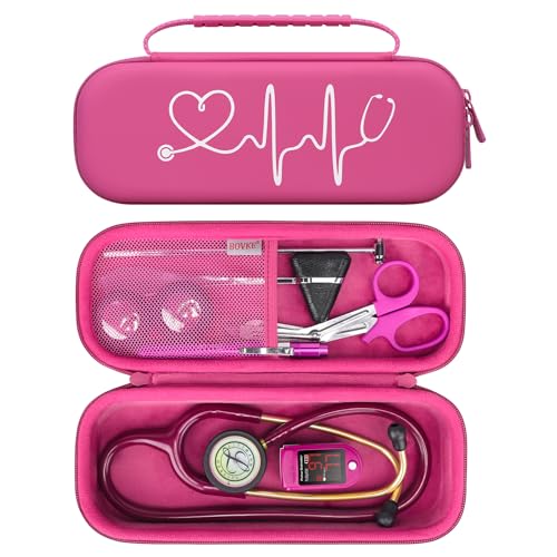 BOVKE Travel Stethoscope Case for 3M Littmann Classic III, Lightweight II S.E, MDF Acoustica Lightweight Stethoscopes, Mesh Pocket for Pen Lights, Medical Scissors and Nurse Accessories, Raspberry - color: Raspberry