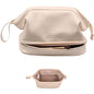 Abiudeng Large Capacity Makeup Bag Ladies Cosmetic Bag Travel Bag with Compartments Portable PU Leather Travel Makeup Bag with Handle - color: White