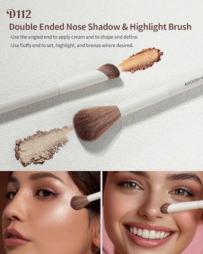 EIGSHOW Makeup Brush Set, 3Pcs Double Ended Face Makeup Brushes for Foundation Powder Contour Highlight Concealer Nose Shadow, Travel Gift Set (Beige) - color: Beige
