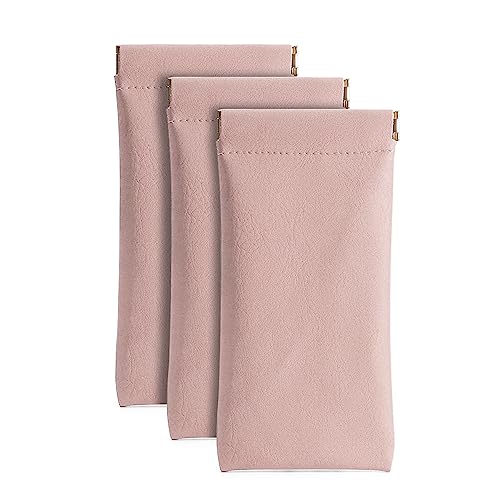 3 Pack Leather Eyeglasses Cases PU Soft Sunglasses Pouch Squeeze Top Portable Glasses Cases for Men Women - color: Pink Pink Pink